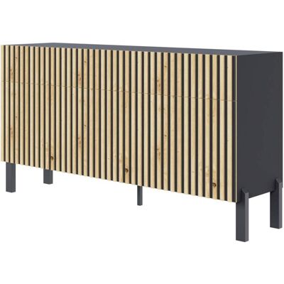 Selsey Buffet 3 portes avec 3 tiroirs, noir / aspect chêne, 154 cm - Publicité Selsey Buffet 3 portes avec 3 tiroirs, noir / aspect chêne, 154 cm - Publicité