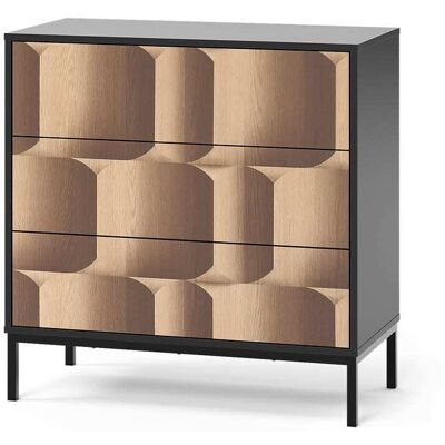 Vicco Commode avec 3 tiroirs noir/chêne 80x81.2cm - Publicité Vicco Commode avec 3 tiroirs noir/chêne 80x81.2cm - Publicité