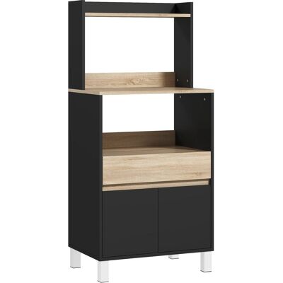 Homcom Meuble micro onde placard tiroir bois chêne et noir - Publicité Homcom Meuble micro onde placard tiroir bois chêne et noir - Publicité
