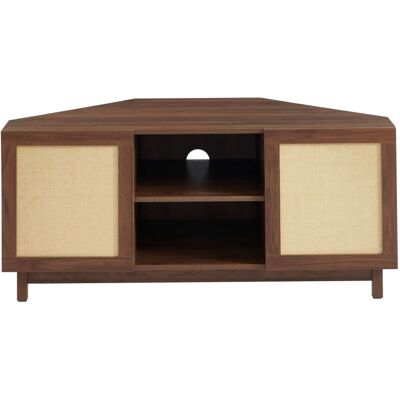 Baita Meuble tv d'angle effet noyer et rotin 120cm - Publicité Baita Meuble tv d'angle effet noyer et rotin 120cm - Publicité