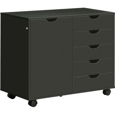 Homcom Caisson de bureau mobile 5 tiroirs 1 porte panneau de particules noir - Publicité Homcom Caisson de bureau mobile 5 tiroirs 1 porte panneau de particules noir - Publicité