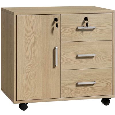 Homcom Caisson mobile 3 tiroirs roulettes verrouillables bois marron clair - Publicité Homcom Caisson mobile 3 tiroirs roulettes verrouillables bois marron clair - Publicité