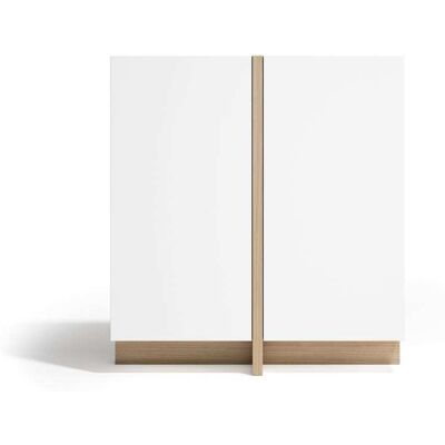 Herdasa Buffet rangement 2 portes en placard finition noyer clair et blanc - Publicité Herdasa Buffet rangement 2 portes en placard finition noyer clair et blanc - Publicité
