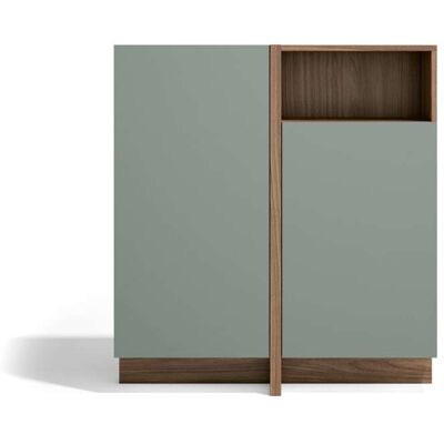 Herdasa Buffet de rangement 1 niche 2 portes en placard finition noyer et vert - Publicité Herdasa Buffet de rangement 1 niche 2 portes en placard finition noyer et vert - Publicité