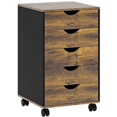 Homcom Caisson bureau sur roulettes 5 tiroirs en bois marron - Publicité Homcom Caisson bureau sur roulettes 5 tiroirs en bois marron - Publicité