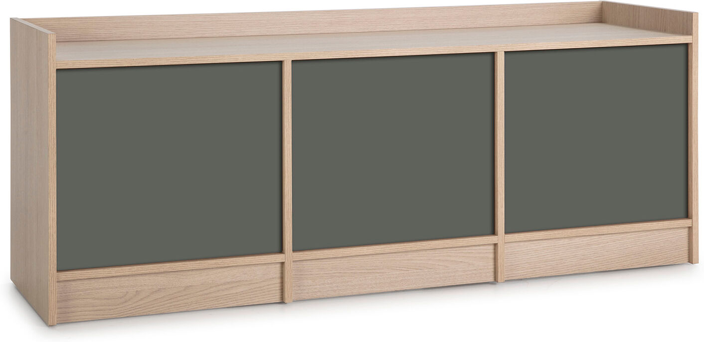 HOMN Meuble tv avec 3 portes, couleur chêne/gris, 139 cm longueur