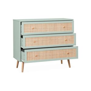 sweeek Commode en décor bois vert céladon et cannage