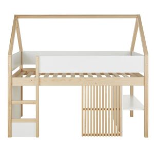 Maisons du Monde Lit cabane sureleve enfant 90x190 blanc et beige