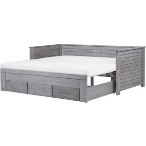 Beliani Lit gigogne en bois solide gris 90x200