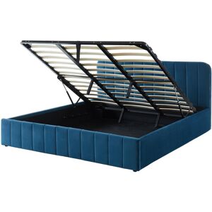 Homifab Lit coffre 180x200cm en velours bleu + tete de lit + sommier a lattes