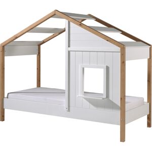 Vipack Lit cabane 90x200 sommier inclus 1 fenetre blanc naturel