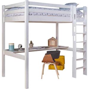 ID Kids Lit mezzanine avec bureau bois massif blanc 90x190 cm