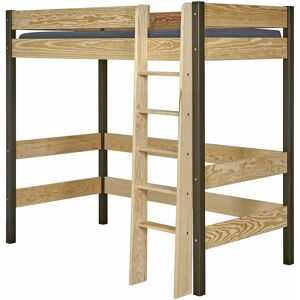 ID Kids Lit mezzanine bois massif noir et bois 90x190 cm