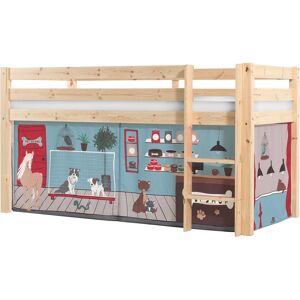 Vipack Lit mi-hauteur 90x200 sommier inclus housse pet shop naturel