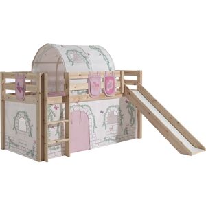 Vipack Lit mi-hauteur 90x200 toboggan sommier inclus housse birdy naturel