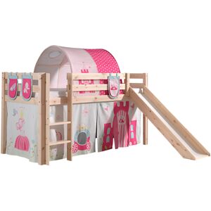 Vipack Lit mi-hauteur 90x200 toboggan sommier inclus housse princesse naturel