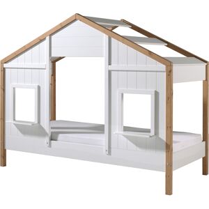 Vipack Lit cabane 90x200 sommier inclus 2 fenetres blanc naturel