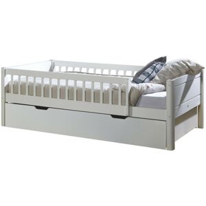 ID Kids Lit enfant avec barrieres et tiroir 90x190 cm bois massif blanc