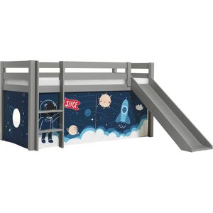 Vipack Lit mi-hauteur 90x200 toboggan sommier inclus housse space bleu