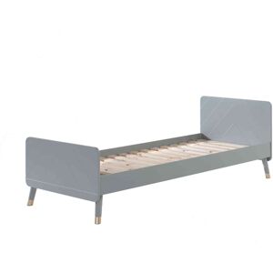 Terre de Nuit Lit 90x200 en bois massif gris table de chevet gris 2 tiroirs