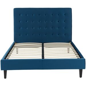 ELLE Decoration Lit adulte en velours bleu canard, sommier a lattes, 140x190