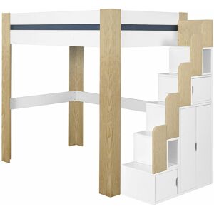 ID Kids Lit mezzanine escalier bois massif blanc et bois 90x190 cm