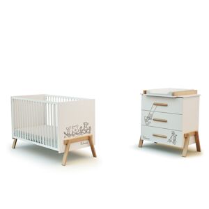 AT4 Chambre bebe lit et commode a langer en bois CANAILLE Winnie