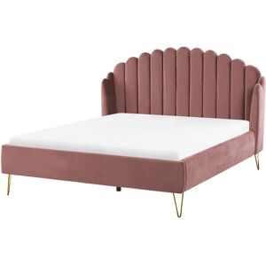 Beliani Lit double en tissu rose 160x200