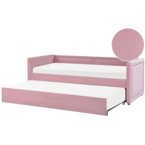 Beliani Lit gigogne en tissu rose 90x200