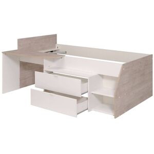 CAMIF Lit combine effet bois avec 2 tiroirs et 1 bureau, 90x190 cm
