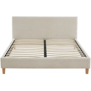 Homifab Lit adulte 140x190 avec tete de lit en velours côtele beige et sommier