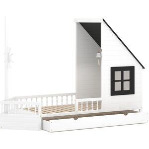 WNM Group Lit simple bateau pour enfant en bois de pin massif 200x90 noir