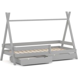 WNM Group Lit simple pour enfant en pin massif 180x80 gris