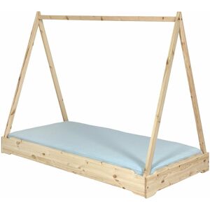 ID Kids Lit empilable cabane avec matelas bois massif 90x190 cm