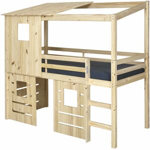 ID Kids Pack lit cabane mi-hauteur avec matelas bois massif 90x200 cm