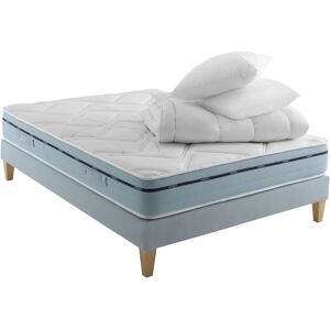 Someo Ensemble matelas memoire de forme, sommier, pieds, couette 140x200