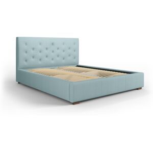 Micadoni Home Lit coffre avec tete de lit 140x200 cm en tissu structure bleu clair