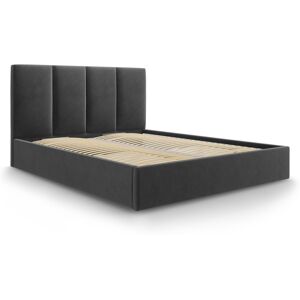 Micadoni Home Lit coffre avec tete de lit 140x200 cm en velours gris fonce