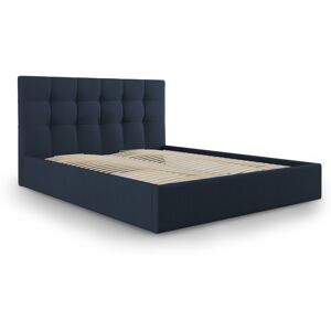 Micadoni Home Lit coffre avec tete de lit 160x200 cm en tissu structure bleu fonce