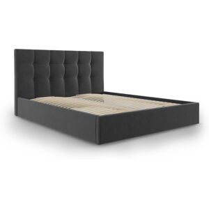 Micadoni Home Lit coffre avec tete de lit 180x200 cm en velours gris fonce