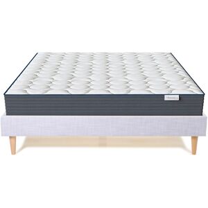 Homifab Lit en tissu gris clair 140x190 + Matelas a memoire de forme 22cm