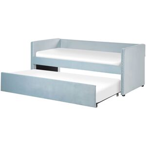 Beliani Lit gigogne en tissu bleu 90x200