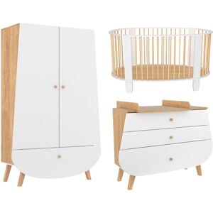 Songes et rigolades Chambre bebe : Trio - lit bebe 60x120 commode armoire blanc naturel