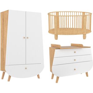 Songes et rigolades Chambre bebe : Trio - lit bebe 60x120 commode armoire naturel