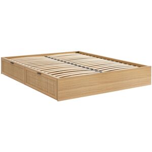 Baita Cadre de lit a tiroirs cannage rotin 140x190 sommier inclus