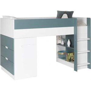 Nateo Concept Lit mi-hauteur avec bureau et commode 90x190 Blanc Et Vert