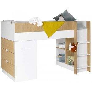 Nateo Concept Lit mi-hauteur avec bureau et commode 90x190 Blanc Et Bois