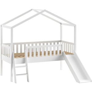 Altobuy Lit cabane sureleve 90x200cm pin blanc avec toboggan