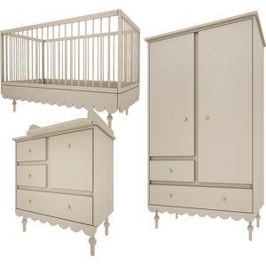 Wood Luck Design Chambre bebe : Trio - lit evolutif 70x140 commode armoire olive