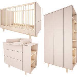 Wood Luck Design Chambre bebe : Trio - lit evolutif 70x140 commode armoire beige